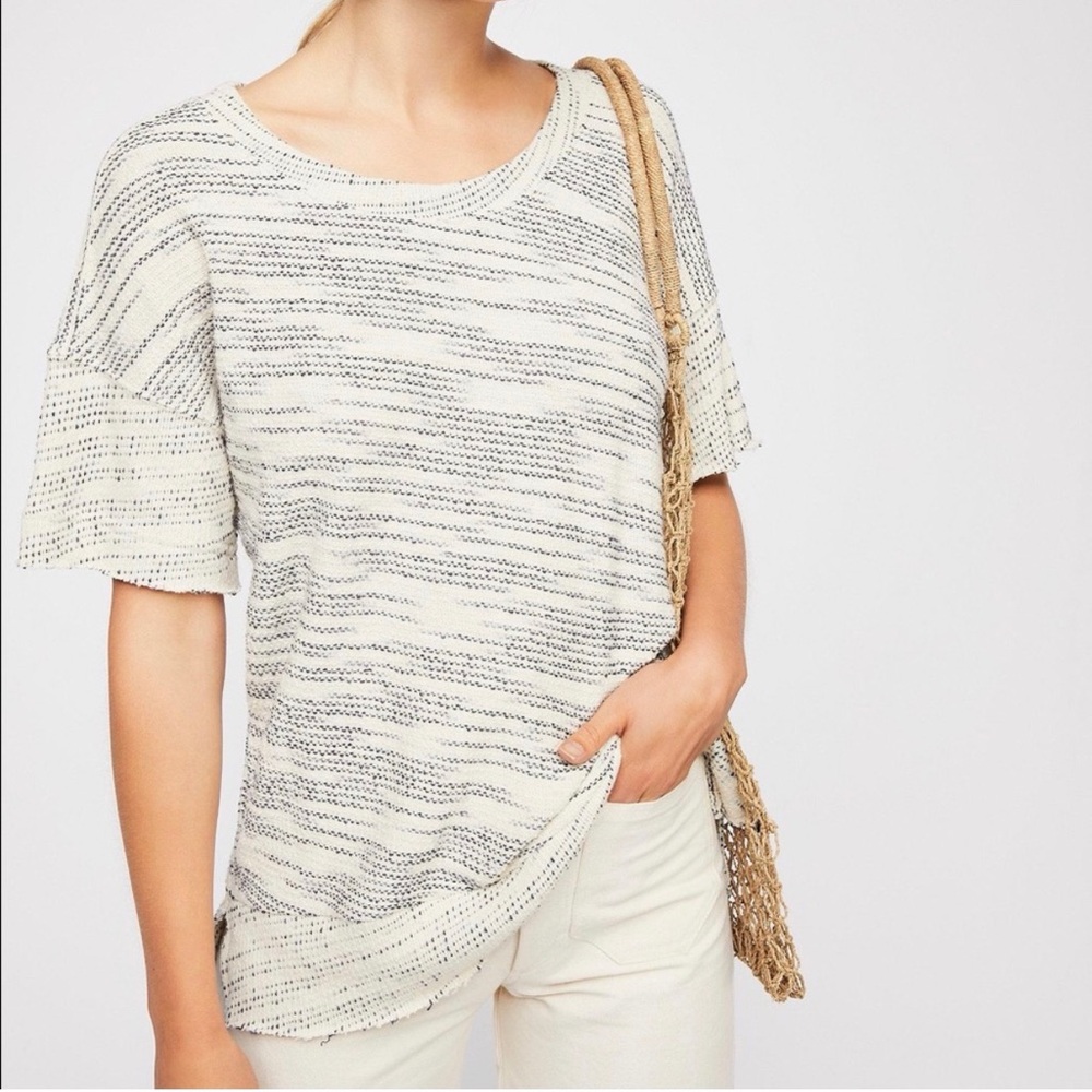 Free People Cream and Black Striped Lightweight Tee